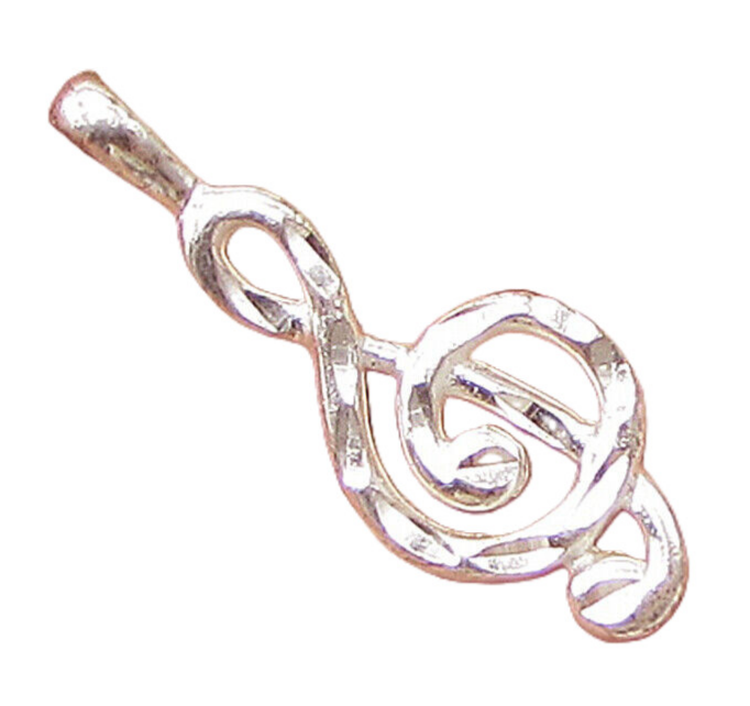 925 Sterling Silver  Etched Musical Note Drop Pendant  PT2150