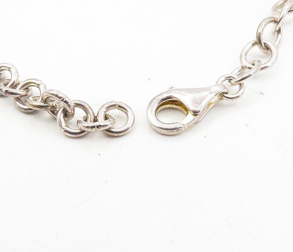 925 Sterling Silver  Vintage Shiny Sculpted Floral Link Chain Necklace  NE1631