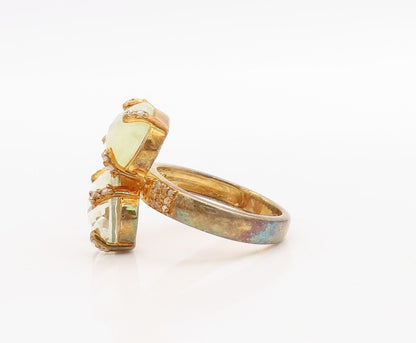925 Sterling Silver Vintage Ring Gold Plated Diamonds & Gemstone  Sz 8  RG30955