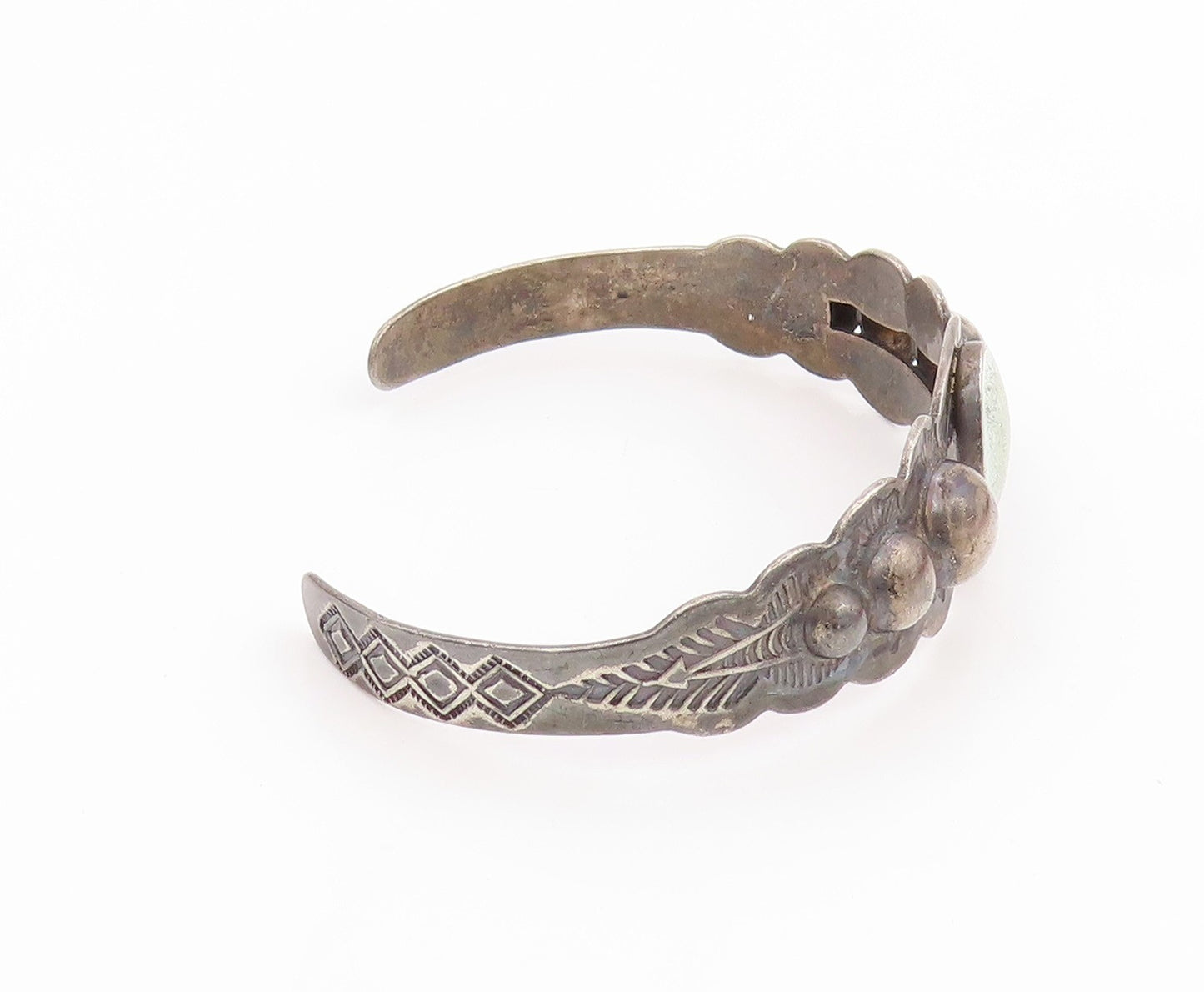 925 Sterling Silver Vintage Bracelet SOUTHWESTERN Oval Turquoise Cuff BT11791