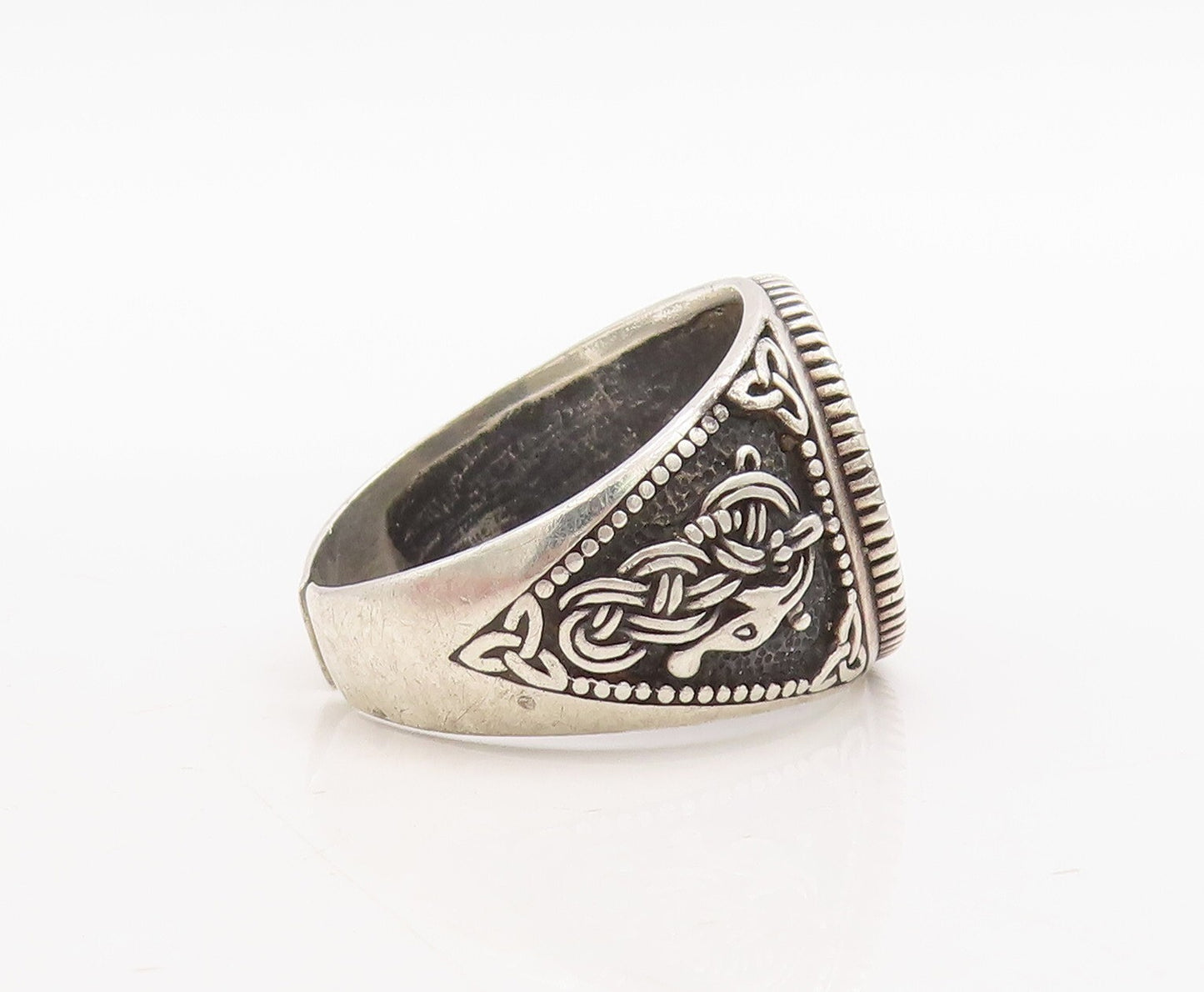 925 Sterling Silver Vintage Ring Dark Tone Celtic Design Cutout  Sz 12  RG31657