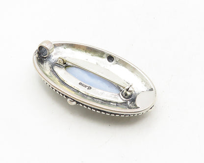 CAROLYN POLLACK RELIOS 925 Silver Vintage Agate Etched Border Brooch Pin BP3875