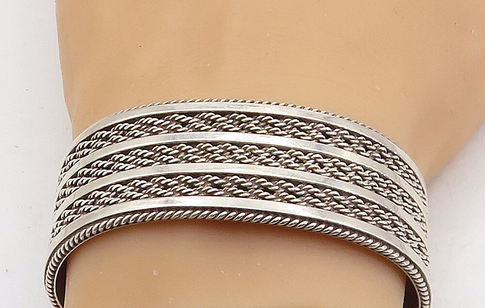 TAHE 925 NAVAJO Sterling Silver  Vintage Shiny Rope Twist Cuff Bracelet BT2204