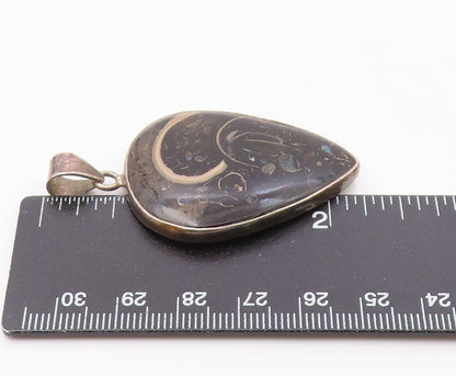 925 Sterling Silver   Vintage Smooth Black Jasper Tear Drop Pendant  PT15573
