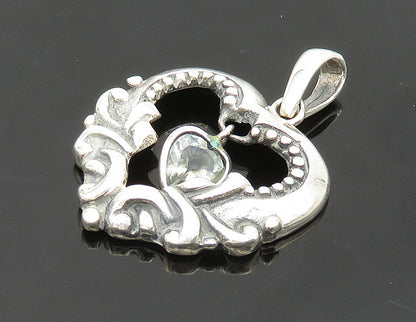 925 Sterling Silver  Vintage Aquamarine Swirl Love Heart Pendant  PT14667