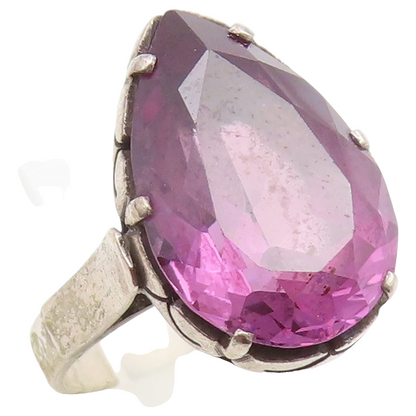 925 Sterling Silver Vintage Ring Pear Cut Amethyst Statement Band  Sz 7  RG36854