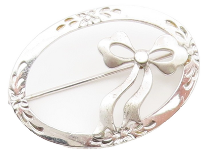 925 Silver  Vintage Dainty Engraved Flowers & Bow Tie Brooch Pin  BP9755