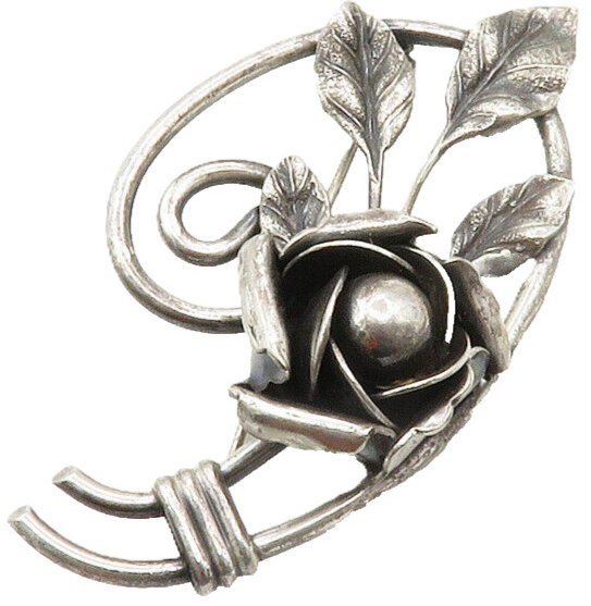 925 Sterling Silver  Vintage Dark Tone Sculpted Flower Brooch Pin  BP4886