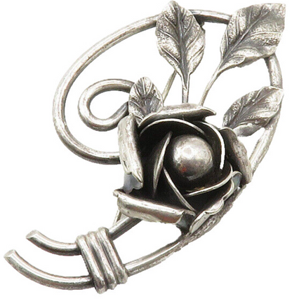 925 Sterling Silver  Vintage Dark Tone Sculpted Flower Brooch Pin  BP4886