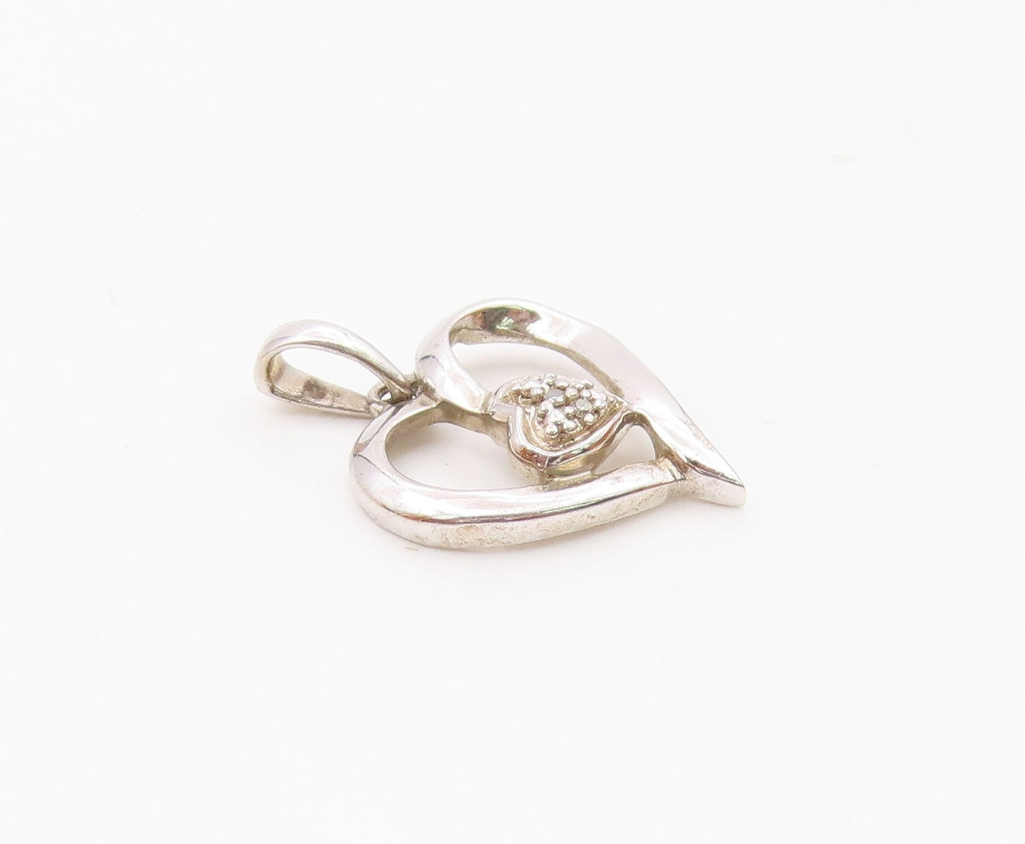 925 Sterling Silver  Vintage Genuine Diamonds Love Heart Pendant  PT17980