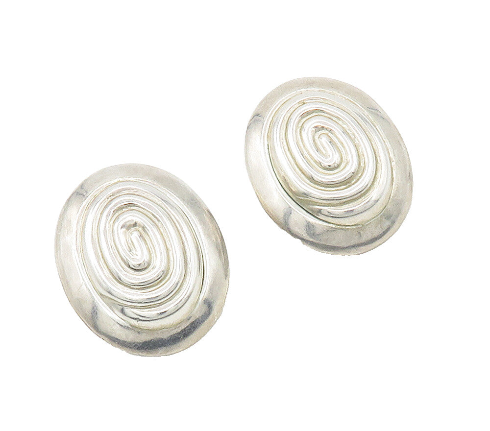 MEXICO 925 Silver  Vintage Shiny Spiral Dome Non Pierce Drop Earrings  EG7779