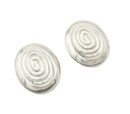 MEXICO 925 Silver  Vintage Shiny Spiral Dome Non Pierce Drop Earrings  EG7779