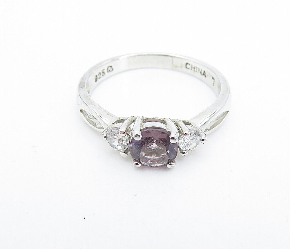 ROSS SIMON 925 Silver  Amethyst & Topaz Solitaire Accent Ring Sz 7  RG7423