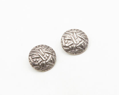 MEXICO 925 Sterling Silver  Vintage Patterned Dome Non Pierce Earrings  EG9691