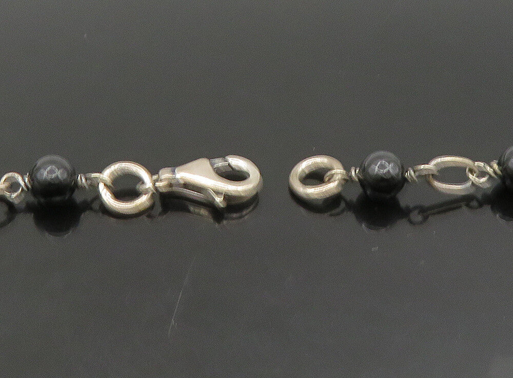 925 Sterling Silver  Vintage Onyx Carnelian & Moonstone Chain Necklace  NE3769