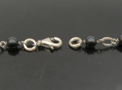 925 Sterling Silver  Vintage Onyx Carnelian & Moonstone Chain Necklace  NE3769