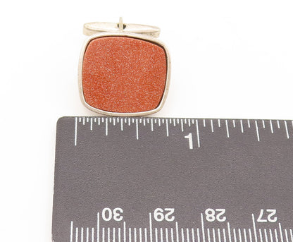 925 Sterling Silver  Vintage Minimalist Square Goldstone Cuff Links  TR3555