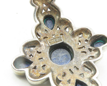 NK 925 Sterling Silver  Vintage Sodalite Floral Swirl Cuff Bracelet  BT4497