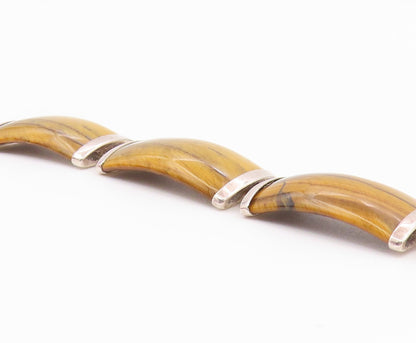 925 Sterling Silver Vintage Bracelet Tiger's Eye Curved Panel Link  BT12182