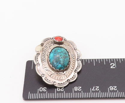 925 Sterling Silver Earrings NAVAJO Turquoise & Carnelian Swirly Etched  EG12847