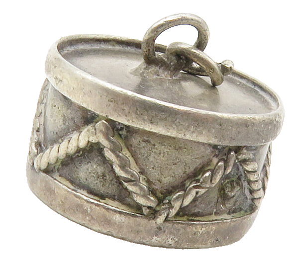925 Sterling Silver  Vintage Dark Tone Drum Musical Motif Pendant  PT11290