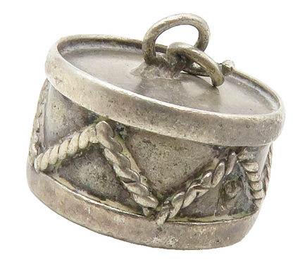 925 Sterling Silver  Vintage Dark Tone Drum Musical Motif Pendant  PT11290