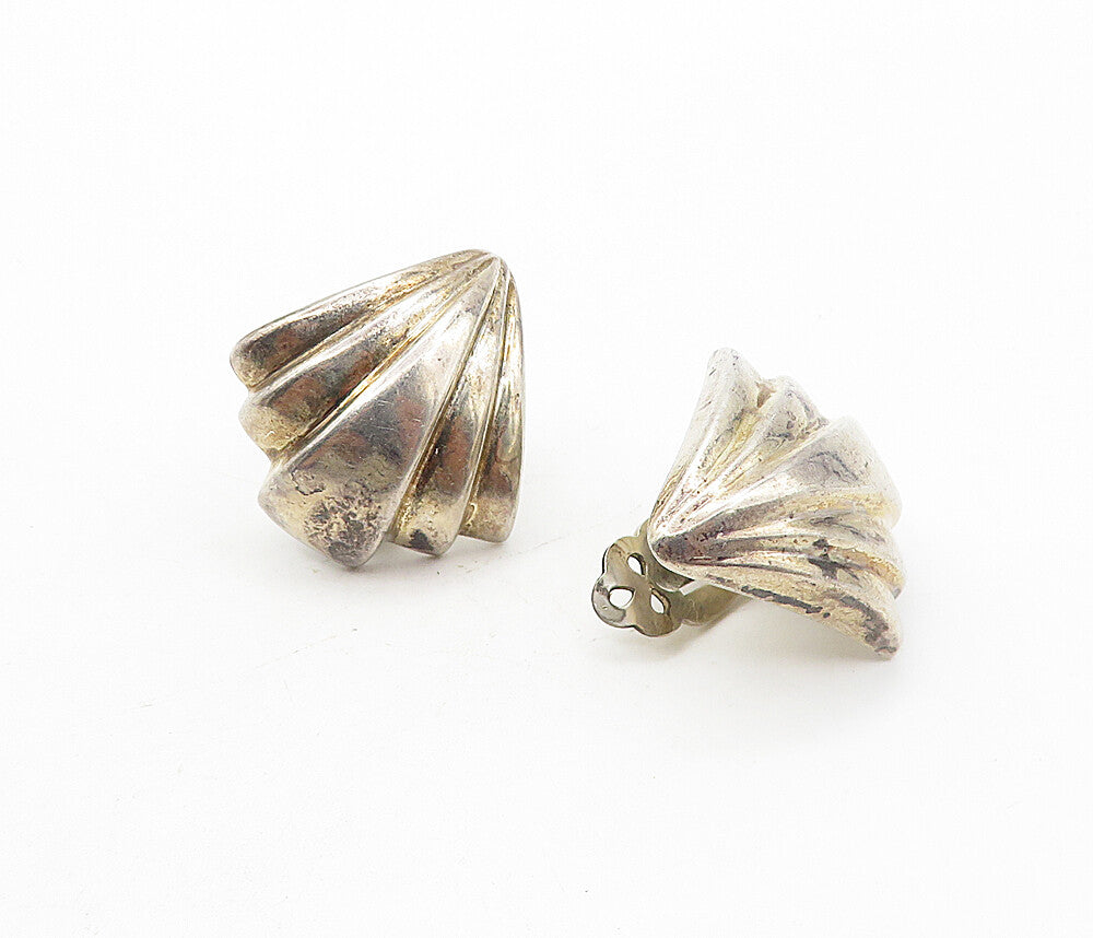BAYANIHAN 925 Silver  Vintage Fluted Fan Design Non Pierce Earrings  EG3859