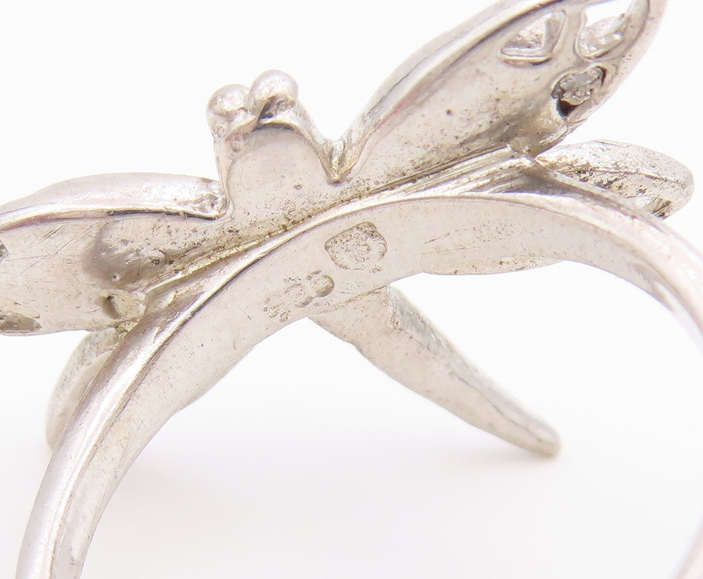 925 Sterling Silver Vintage Ring Fire Opal Inlay Dragonfly Band  Sz 7  RG36422