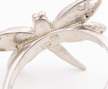 925 Sterling Silver Vintage Ring Fire Opal Inlay Dragonfly Band  Sz 7  RG36422