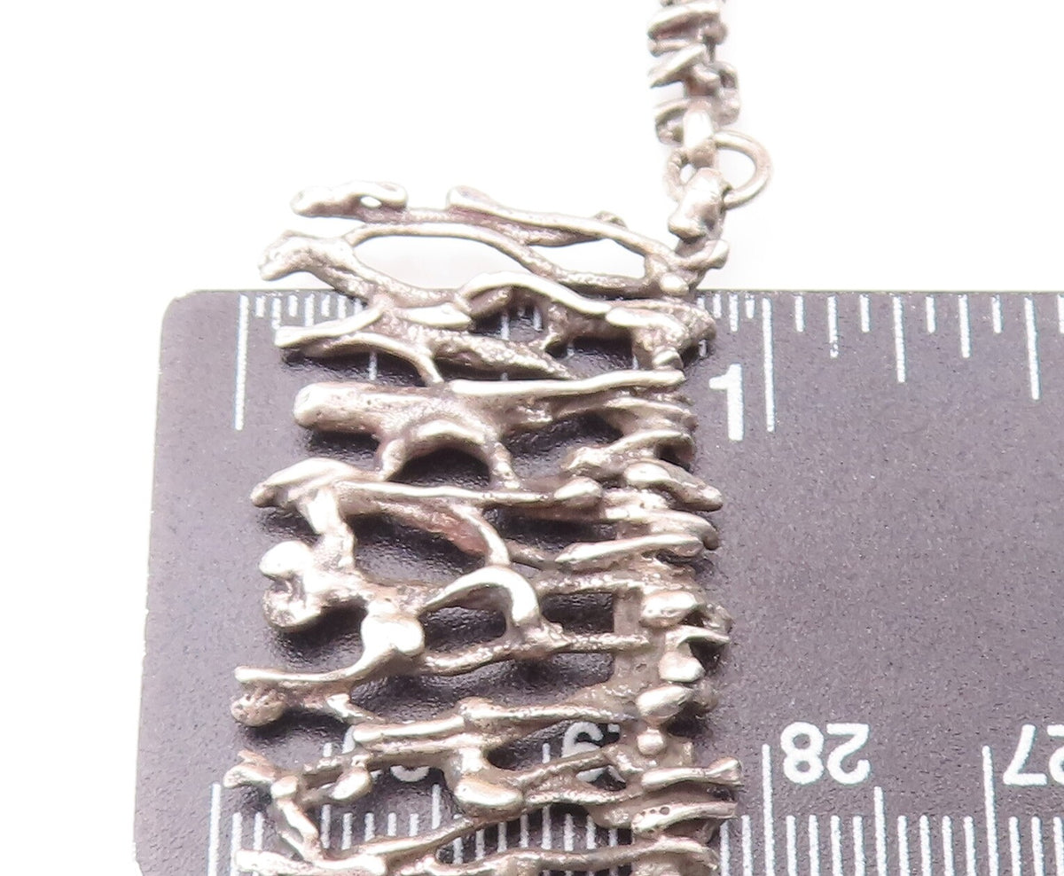 925 Sterling Silver Vintage Necklace Brutalist Tree Branch Carved  NE4267