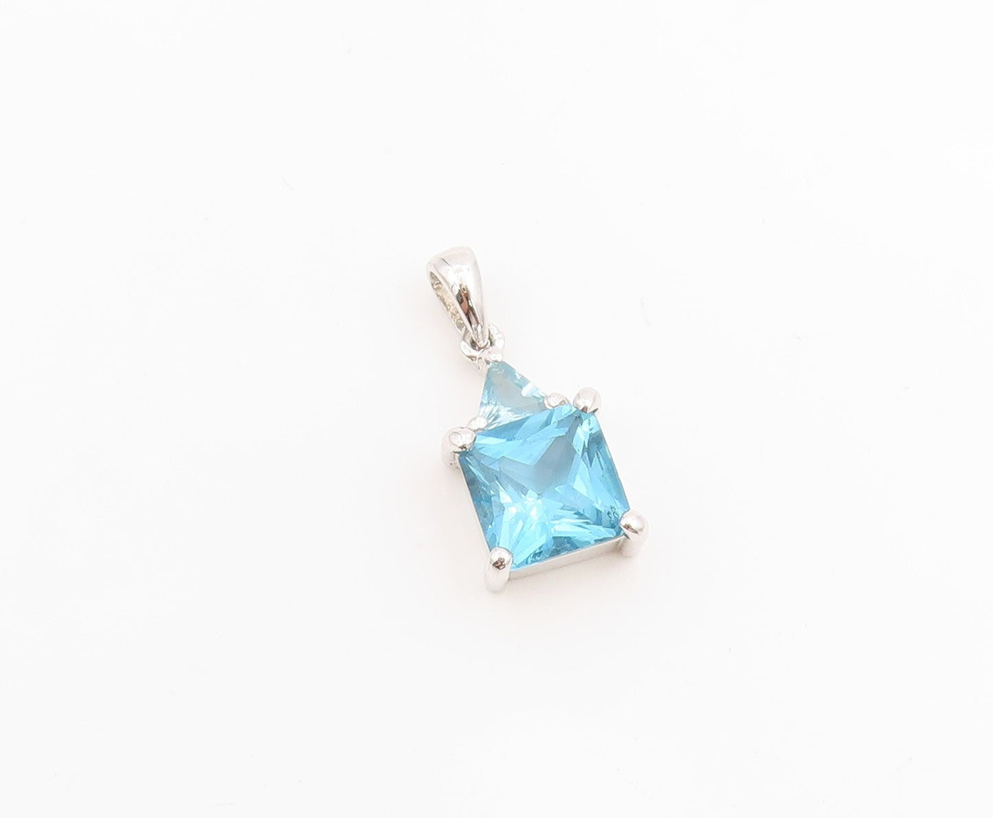 925 Sterling Silver Vintage Pendant Elegant Blue Topaz Geometric Charm  PT25482