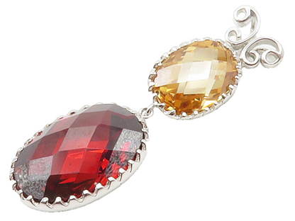 925 Sterling Silver  Faceted Yellow & Red Topaz Butterfly Pendant  PT11951