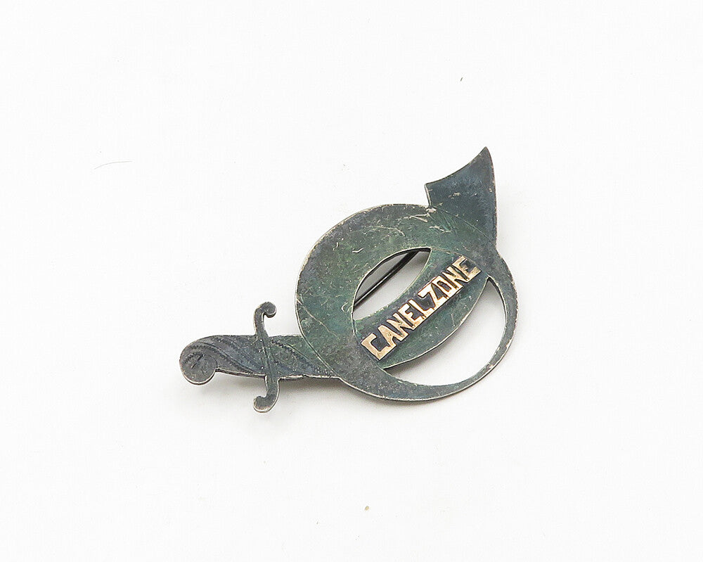 925 Sterling Silver & 18K GOLD  Vintage Two Tone Dagger Brooch Pin  BP7376