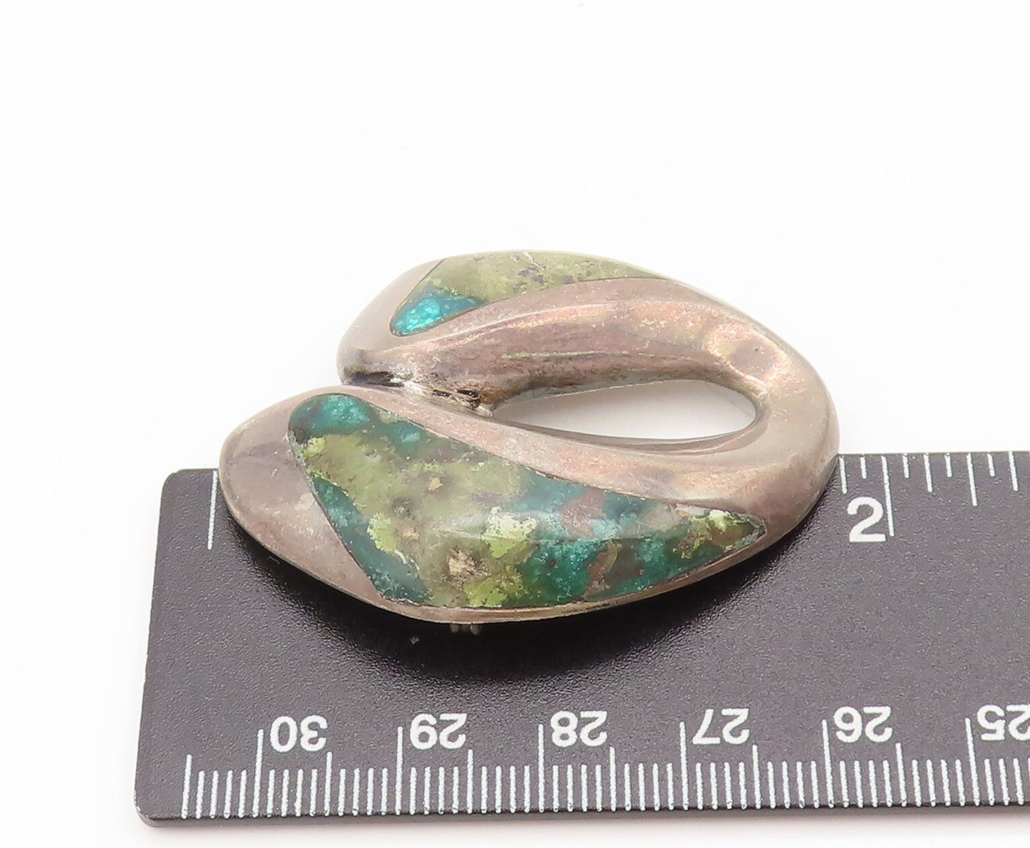 MEXICO 925 Silver  Vintage Designer Inlay Solid Turquoise Brooch Pin  BP10311