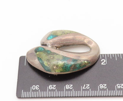 MEXICO 925 Silver  Vintage Designer Inlay Solid Turquoise Brooch Pin  BP10311