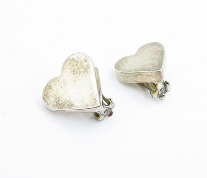 MEXICO 925 Sterling Silver Vintage Love Heart Non Pierce Earrings EG2865