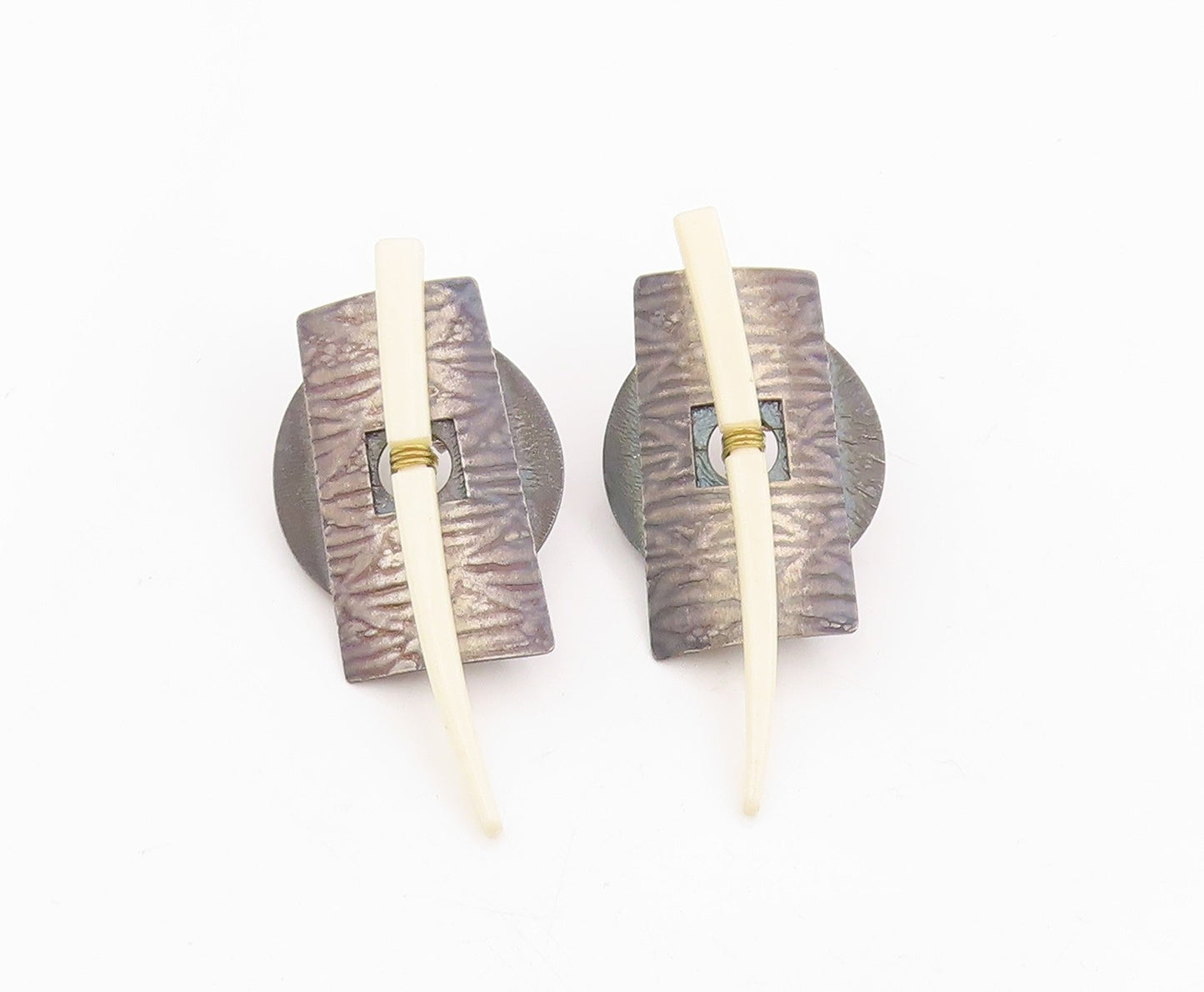 14k Gold & 925 Sterling Silver Vintage Earrings ROPER Tribal Shields  EG13984