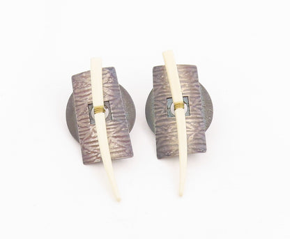 14k Gold & 925 Sterling Silver Vintage Earrings ROPER Tribal Shields  EG13984