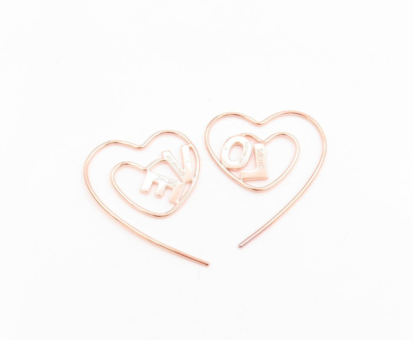925 Sterling Silver Vintage Earrings Rose Gold Plated Love Heart Strings EG13763