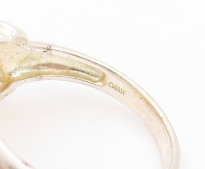 925 Sterling Silver Vintage Ring Designer Diamonds Oval Topaz  Sz 10  RG31930