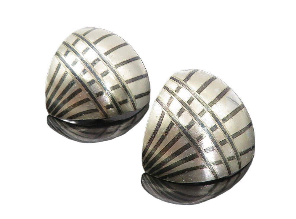 TERRI 925 Sterling Silver  Vintage Enamel Pattern Curved Drop Earrings  EG4261
