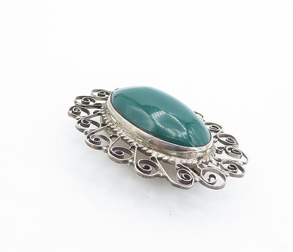 MEXICO 925 Sterling Silver  Vintage Cabochon Cut Carnelian Brooch Pin  BP2935