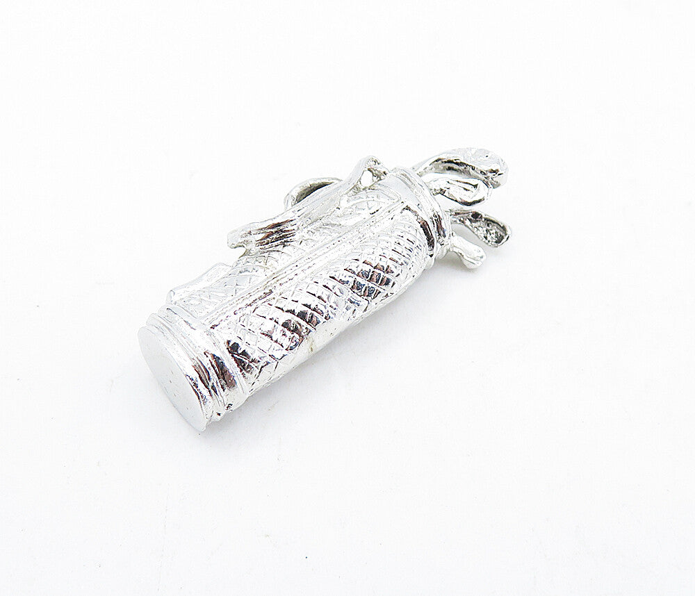 925 Sterling Silver  Vintage Shiny Petite Bag Of Golf Clubs Pendant  PT4756