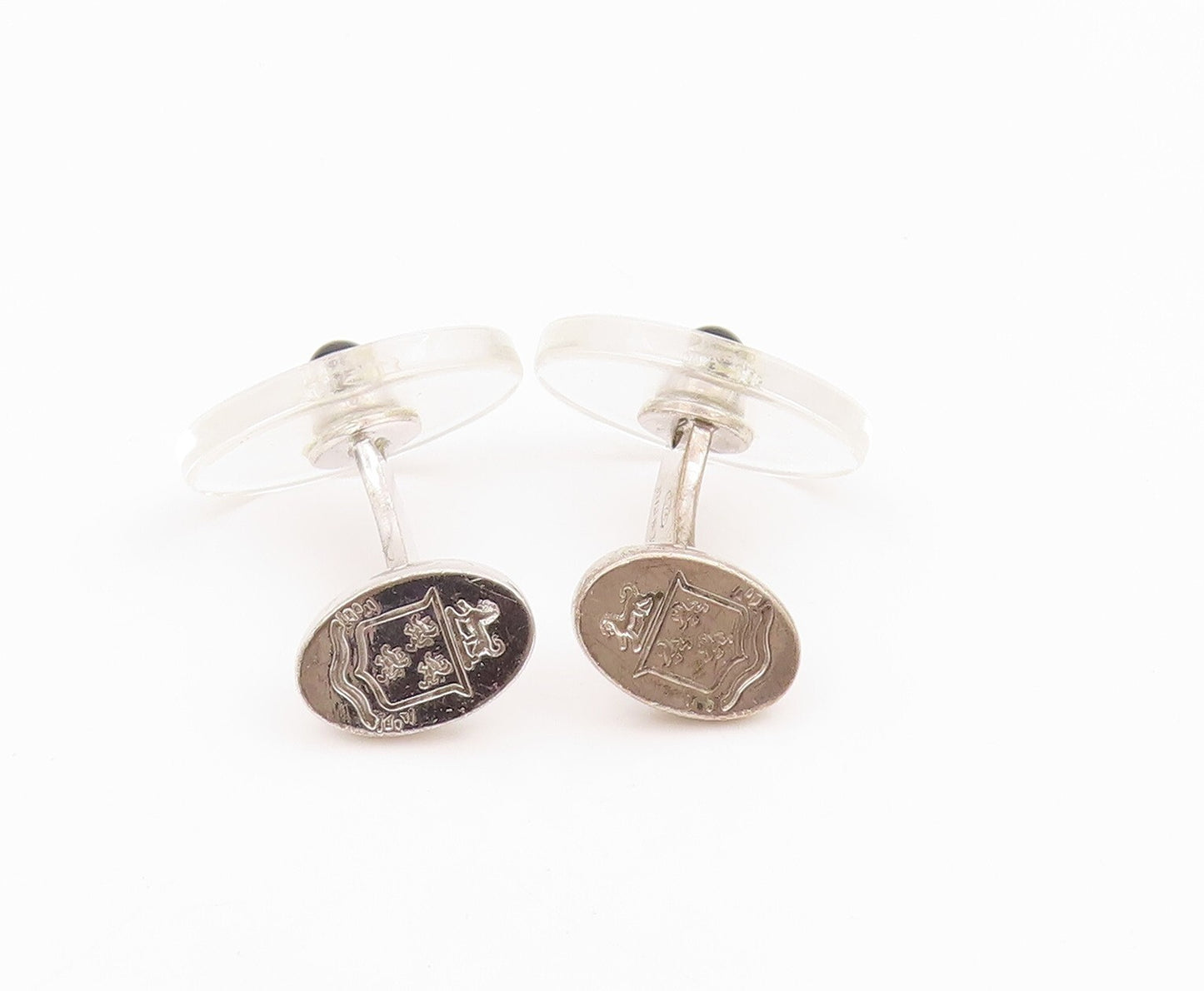 925 Sterling Silver Vintage Cuff Links ENGLAND Transparent Oval & Onyx  TR3856