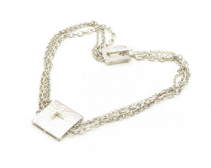 925 Sterling Silver  Vintage Hammered Open Square Chain Necklace  NE2081