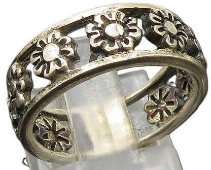 925 Silver  Vintage Etched Floral Cutout Eternity Band Ring Sz 7  RG24480