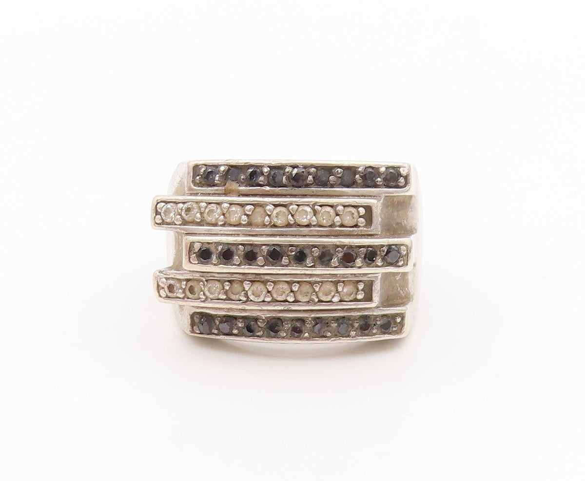 925 Sterling Silver Vintage Ring Cutout Spinel Topaz Inlay Bands Sz 8 RG31841