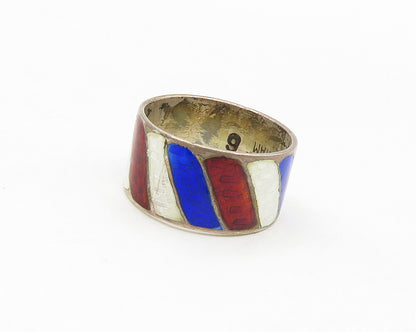 SIAM 925 Sterling Silver  Vintage Enamel Coated Pattern Band Ring Sz 6 RG17563