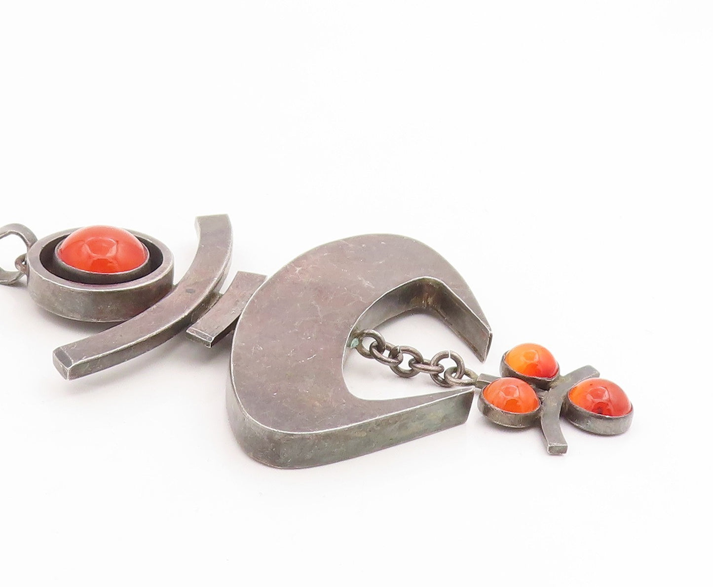 925 Sterling Silver Vintage Pendant ISRAEL Red Agate Modernist Abstract  PT25904