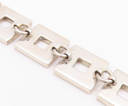 925 Sterling Silver Vintage Bracelet Large Open Square Toggle Lock  BT11275